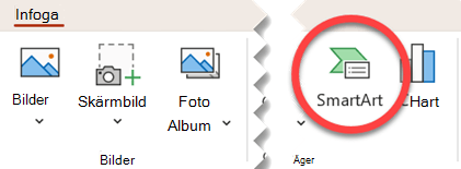 SmartArt-knappen på fliken Infoga i PowerPoint.
