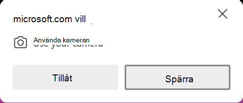 Webbläsaren ber om tillåtelse att använda enhetens kamera.