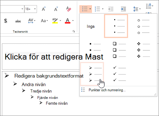 Ange standardpunkt för alla nivåer