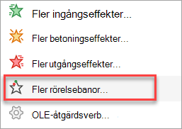 Här hittar du fler rörelsebanor än bara de som finns på menyn Lägg till animering.