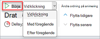 Listruteväljaren Start i Tidsinställning för animering.