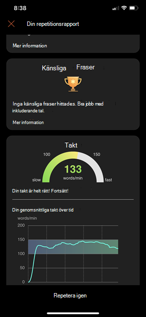 Vy över rapporten Presentatörscoach