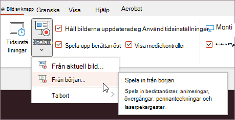 Knappen Spela in i menyfliksområdet