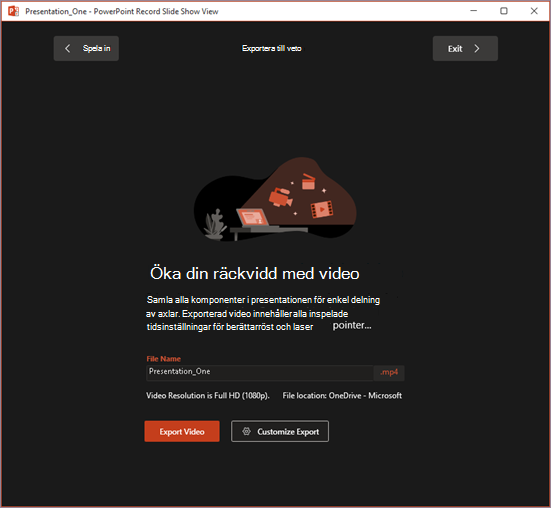 Fönstret Exportera