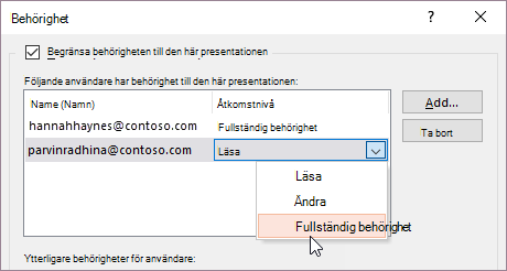 Ställ in fullständig kontroll för användare
