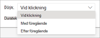 Listruteväljaren Starta när du använder en animering i PowerPoint för webben.