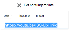 Om inbäddningskoden börjar med http bäddas inte videon in korrekt.