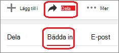 Klicka på Dela och sedan på Bädda in i