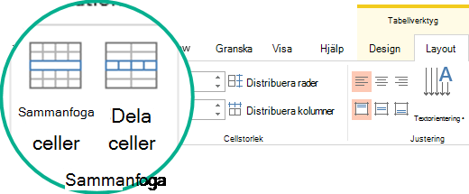 Sammanfoga eller dela tabellceller