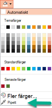 Pipetten finns på menyn Färg i fönstret Formatera bakgrund.