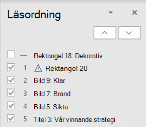 Skärmbild som visar fönstret Läsordning.