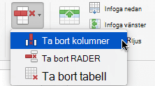 Välj knappen Ta bort och välj sedan antingen Ta bort kolumner eller Ta bort rader.