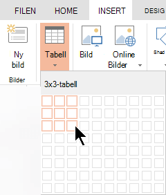 Välj Tabell på fliken Infoga.