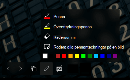 Verktygsfältet bildspel med pennanteckningsmenyn expanderad