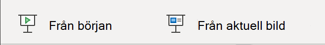 Knapparna i PowerPoint för webben som du använder för att starta presentationen.