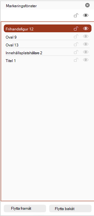 Skärmbild av markeringsfönstret i PowerPoint för Mac.