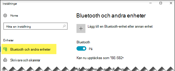 Kontrollera att alternativet Bluetooth & andra enheter är markerat på vänster sida
