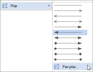 Klicka på Fler pilar för att anpassa en linje eller pil