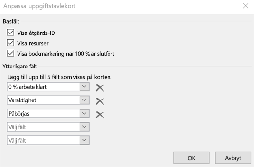 Anpassa inställningar för kortkonfiguration