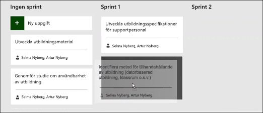 Flytta en uppgift till en sprint.