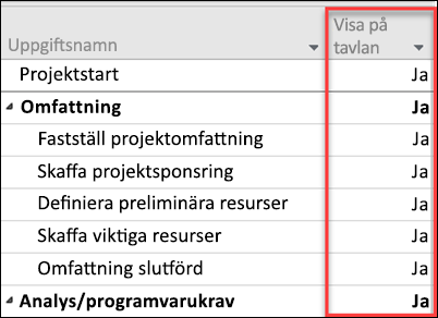 Inställningen Visa ombord för uppgifter