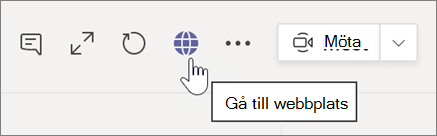 Skärmbild av markör som pekar på en jordglobsikon och knappbeskrivningstext Gå till webbplatsen