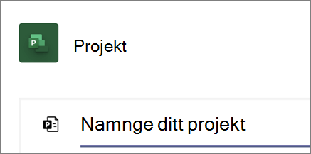 Skärmbild av dialogrutan Projekt i Teams med namn på ett nytt projekt