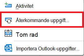Bild av kommandot Återkommande aktivitet