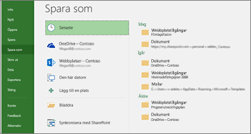 Spara som-sida med Senaste markerat