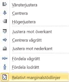 Justeringsalternativ i förhållande till marginalstödlinjer i Publisher 2010