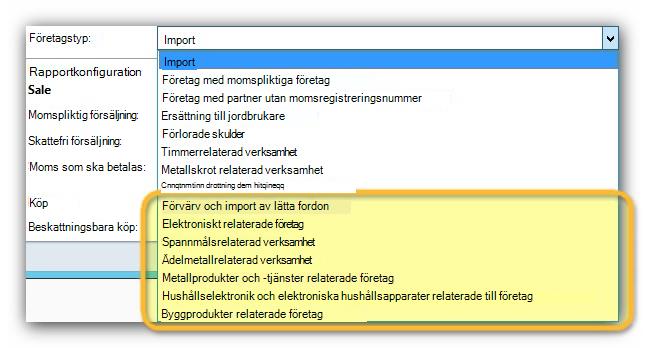 De här bilderna visar de nyligen tillagda typerna i fältet Affärstyp.