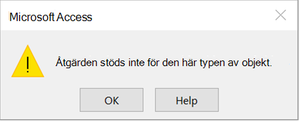 Åtgärden stöds inte för den här typen av objekt