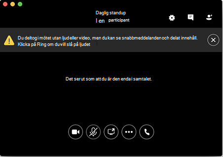 Skärmbild som visar hur du ansluter till ett möte utan ljud