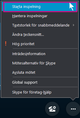 Klicka på Starta inspelning under mötet i Skype för företag