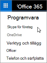 Office 365-programlista med Skype för företag