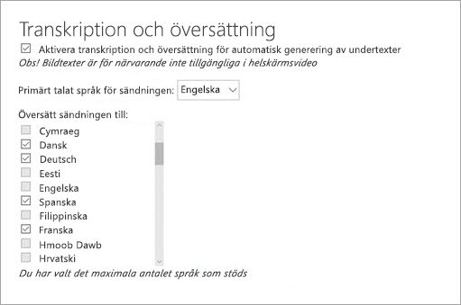 Aktivera transkription och översättning