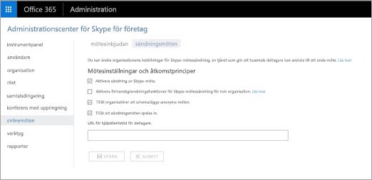 Administrationscenter för Skype för företag