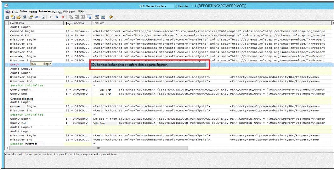 Beskriv felet från SQL-profilspårning