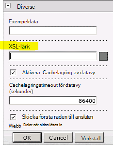 XSL-länkegenskap på menyn Webbdel