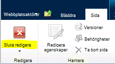 Knappen Sluta redigera på fliken Sida