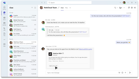 skärmbild av add-copilot-agent-in-Teams-chat