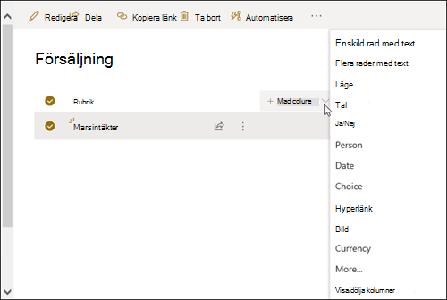 Kolumnen Lägg till metadata