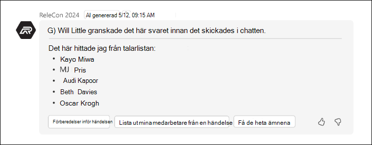 Skärmbild av svar med godkännarinformation