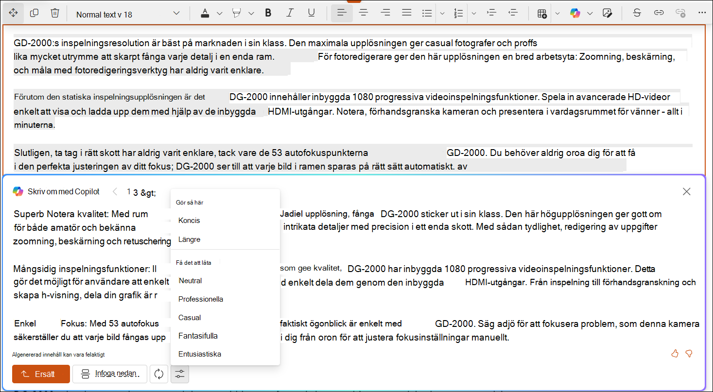 exempel skärmbild av automatisk omskrivning