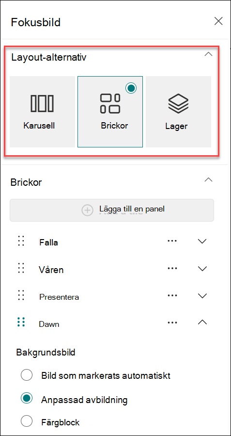 Skärmbild av fönstret Ändra layout från egenskapsfönstret