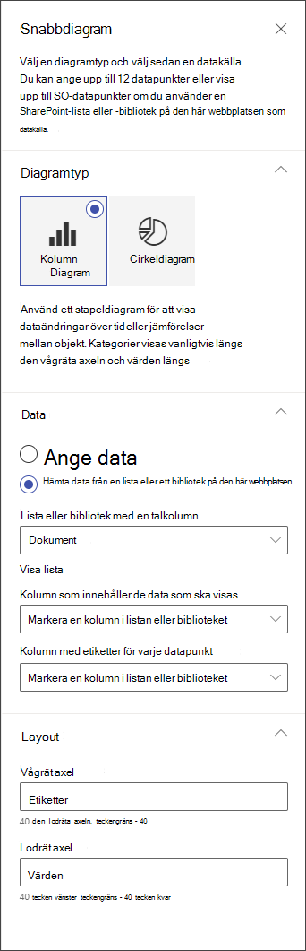 skärmbild av redigeringspanelen för stapeldiagram
