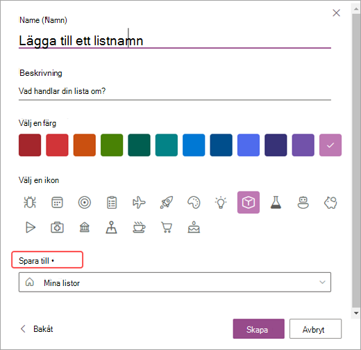 Skärmbild av alternativen för att anpassa dina listor i SharePoint.