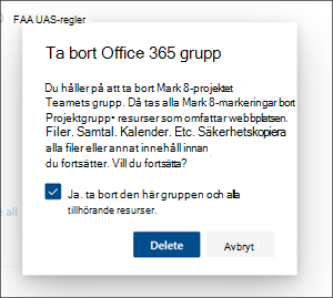 Ta bort webbplatsbekräftelse