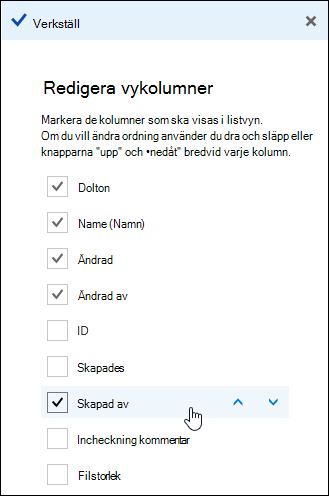 Ordna kolumner i ett dokumentbibliotek