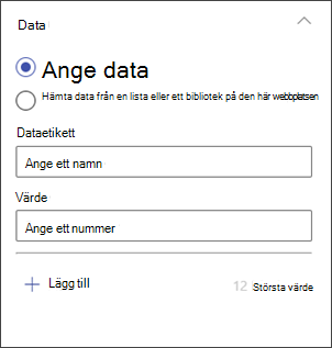 skärmbild av redigeringspanelen för stapeldiagram för att ange data